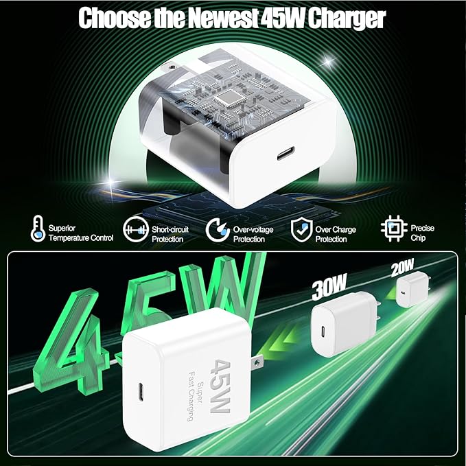 45W iPhone 17 16 15 Pro Max Charger Fast Charging,2Pack USB C Fast Charger Block with Long 10/6.6FT C to C Cable for Apple 17 Pro Max/16 Pro/15/iPad 13th,for Samsung S24 S25 Ultra