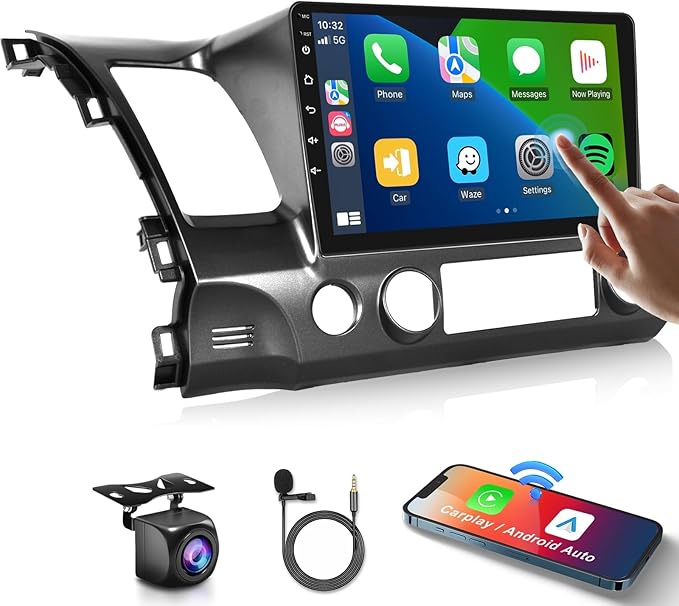 [5GHz-WiFi/Android 15] for Honda Civic 2006-2011 Wireless Carplay Android Car Stereo Support Wireless Android Auto with GPS Navigation AHD Backup Camera FM RDS Radio Receiver EQ SWC 2G+64G