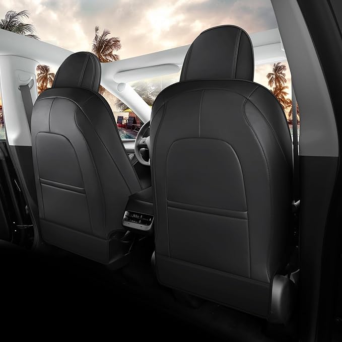 for Tesla Model Y Seat Covers Black Tesla Car Seat Cover 12pcs Waterproof Nappa Leather Seat Cover Fully Wrapped Customized for Tesla Model Y 2020-2024 (TY-Black)