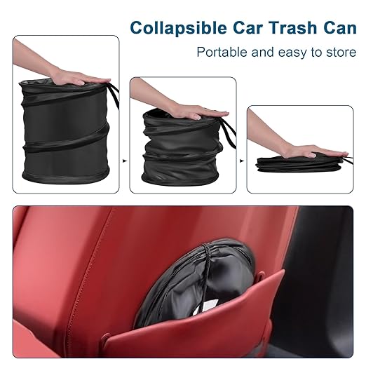 Car Trash Can, Large-Sized Pop-up Car Trash Bin, Collapsible Garbage Can, Trash Bag with Elastic Band Hanging, Double-Layer Washable Trash Can, Waste Basket with Velcro