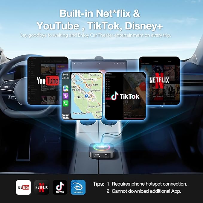 Magic Box 2026 Wireless CarPlay Adapter, AI Box Android Auto Supports Strea-ming Video for TikTok/YouTube, USB for Offline Media, Screen Mirroring Car Adapter for Factory Wired Car Play