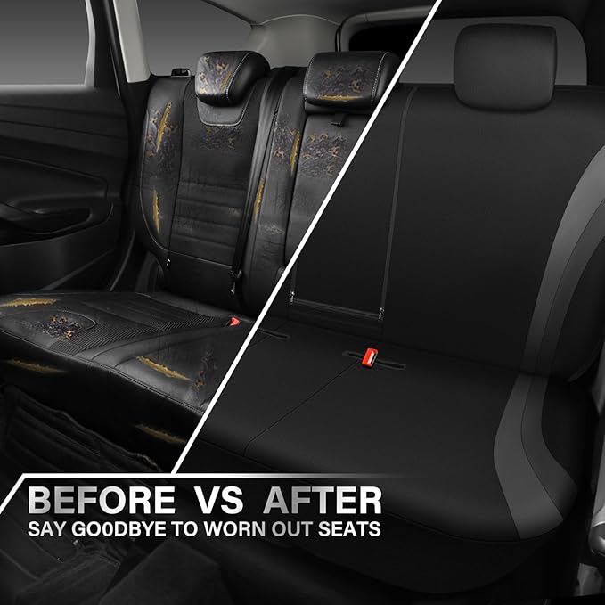 CAR PASS EVA Waterproof Back Seat Cover,Gray Bench Seat Cover, Rear Seat Cover Universal Fit for Cars Sedans SUVs Vans Truck 95% Automotive Interior Backseat Car Covers (Rear,Black and Gray)