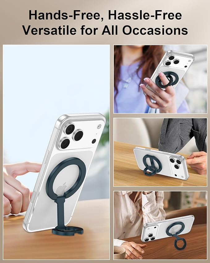 Mag Safe Phone Grip for iPhone 17 Pro Max Apple MagSafe Kickstand, Magnetic Finger Ring Holder,Foldable Magnetic Grip Metal Loop Stand MagSafe Car Mount,iPhone 17e/Air/17Pro/16e/16 Pro Max/15/14/13/12
