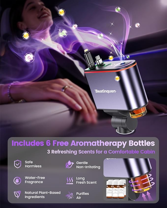 【2026 Upgrade】 5 in 1 Retractable Car Charger USB C - Fast Charging Retractable Car Phone Charger with Car Air Freshener Diffuser - 66W Cigarette Lighter Adapter USB-C/Type-C for iPhone17/16/15/14