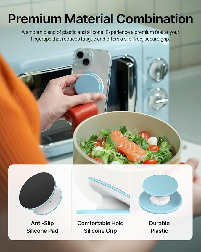 Sinjimoru for MagSafe Phone Grip, Soft Silicone Magnetic Finger Grip for iPhone 17/16/15/14/13, Comfortable One-Touch Holding, M-Tap Tok Blue