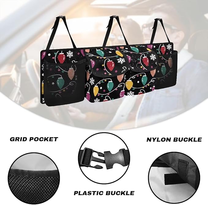 Hanging Car Trunk Organizer, Colorful Light Strips Car Back Seat Storage Bag with 4 Pockets Waterproof Auto Interior Accessories for SUV MPV Sedan Truck Jeep