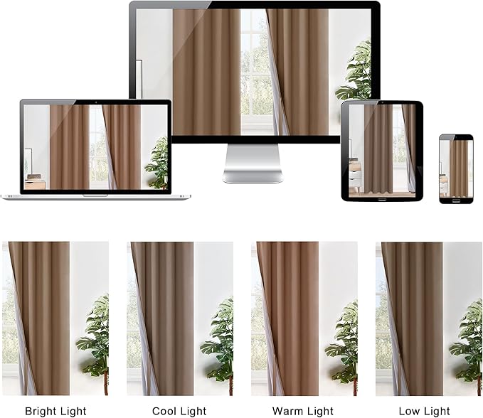 XWZO 100% Blackout Curtains 2 Panels with Tiebacks- Extra Wide Heat and Full Light Blocking Window Treatment with Grommets for Bedroom/Nursery, Cappuccino, W60 x L84 Inches Long, Set of 2