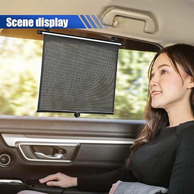 2PCS Car Side Window Sun Shade for Baby/Kids- 18"×14" Retractable Roller Car Window Shade with Suction Cups - Blocks Heat and UV Rays Glare Protection- Baby Travel Accessories for Cars (Black)