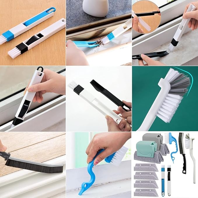 11Pcs Window Track Cleaning Tools, Groove Gap Cleaning Brush Kit, Deep Cleaner for Door Tracks, Sliding Doors, Tile Lines and Shutter