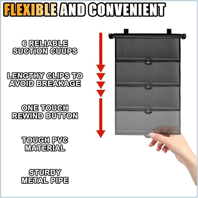 2PCS Car Window Shades for Baby, 18"×15" Retractable Car Shades for Side Window with Suction Cups, Blocks Heat and UV Rays Glare Protection, Baby Auto Accessories for Cars House Office Window