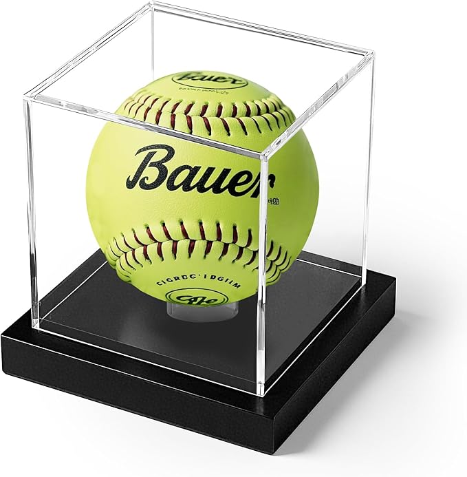 Softball Display Case, Clear Acrylic Cube Softball Case, UV Protected Ball Holder Showcase, Softball Stand Box for Signed Balls Memorabilia