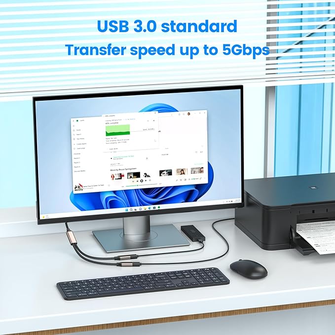 MOGOOD USB 3.0 Splitter 1 in 2 Out, 5Gbps Y Cable, Aluminum Shell & Braided Nylon, Durable USB Port Expander Hub for Laptop, Mac, PC, TV, PS5, Printer – Not for CarPlay/Android Auto