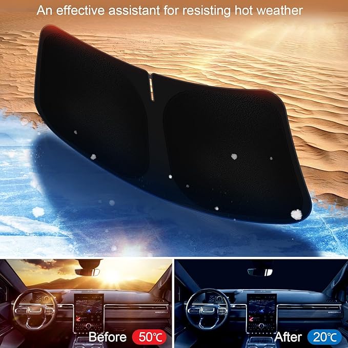 Car Sun Shade for 2019-2024 2025 2026 Chevy Silverado 1500 Windshield Sun Shade, Sun Visor Windshield Screen Cover for GMC Sierra Front Window Sunshade Foldable Auto Interior Accessories
