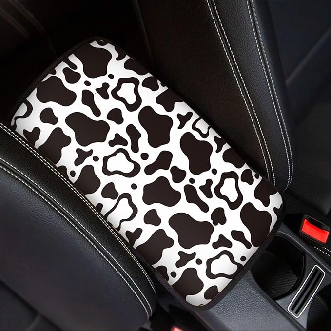 Dreaweet Car Center Console Cover Cute Cow Print Car Accessories Armrest Cover for Car Truck SUV Sedan for Women,Universal Armrest Cover for Car Center Console