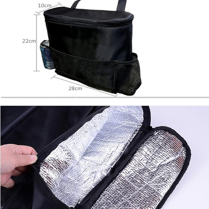 Car Seat Back Organizer, Auto Back Seat Hanging Insulation Multi- Pocket Travel Storage Cooler Bag Heat-Preservation Insulated Wrap Bottle Bag with Mesh Pockets