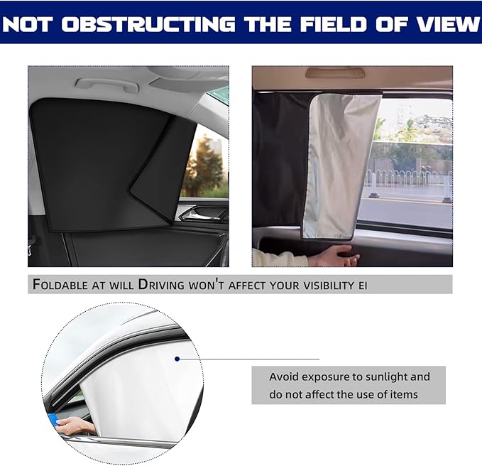 NTNEV Car Side Window Sun Shades, Shades with Magnets, Shade for Baby, Strong-Light Blocking & UV Protection Privacy Auto Accessories (One Black, One Silver)