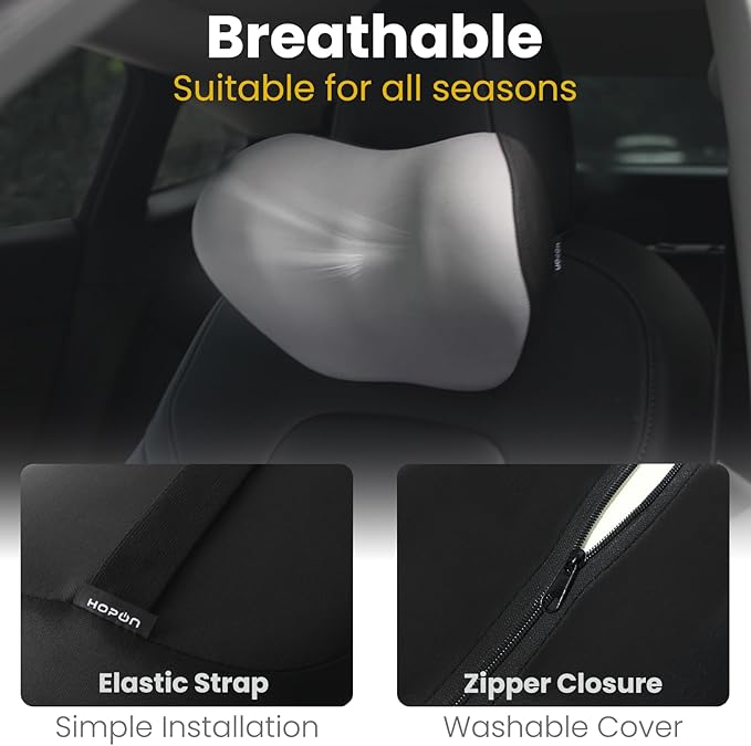 HOPON 2025 Upgrade Headrest Pillow for Tesla Model 3 Y S X,Car Neck Pillow with Breathable Fabric,Soft Pillow for Tesla,Memory Foam Tesla Accessories 1 Pack - Gray