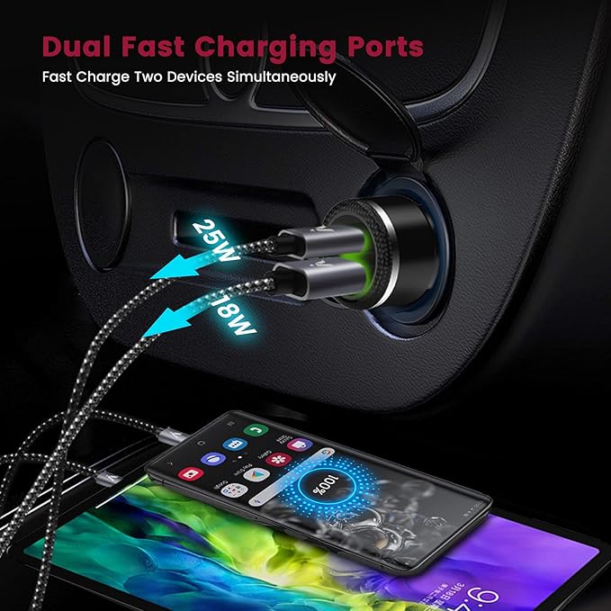 Super Fast Charger Type C Kit, VELOGK 25W PD PPS USB C Wall/Car Charger for Samsung Galaxy S24/S23 Ultra/S23+/S23/S22/S21/S20/Plus/Ultra/FE/Note 20/A71, iPad Pro, with 2X Nylon USB C-to-C Cable(6.6ft)