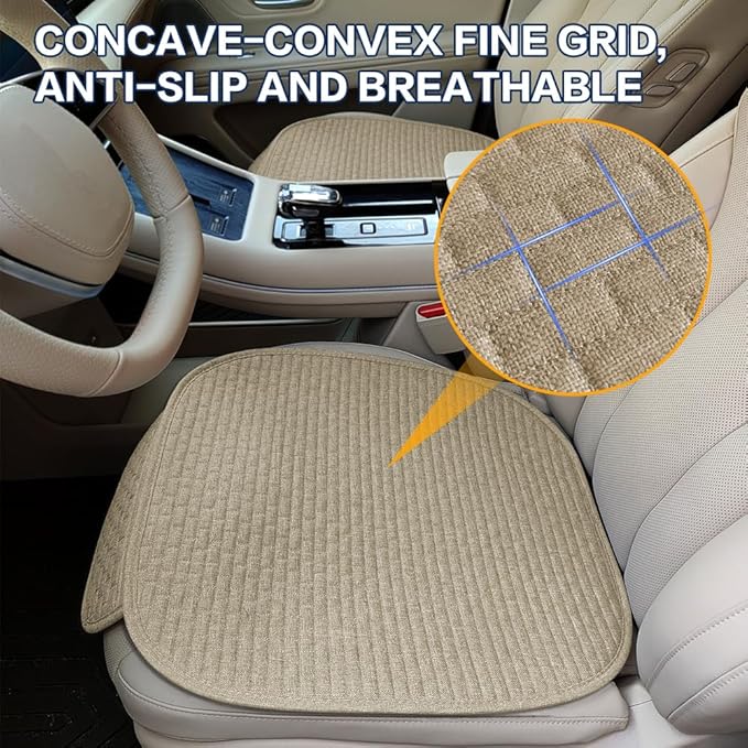 2PCS Car Seat Bottom Cover Pad, Car Seat Mat, Driver Cushion with Comfort Memory Foam & Non-Slip Rubber Bottom, Vehicle Accessories Breathable Seat Protector Mat for Auto Office Home (Beige)