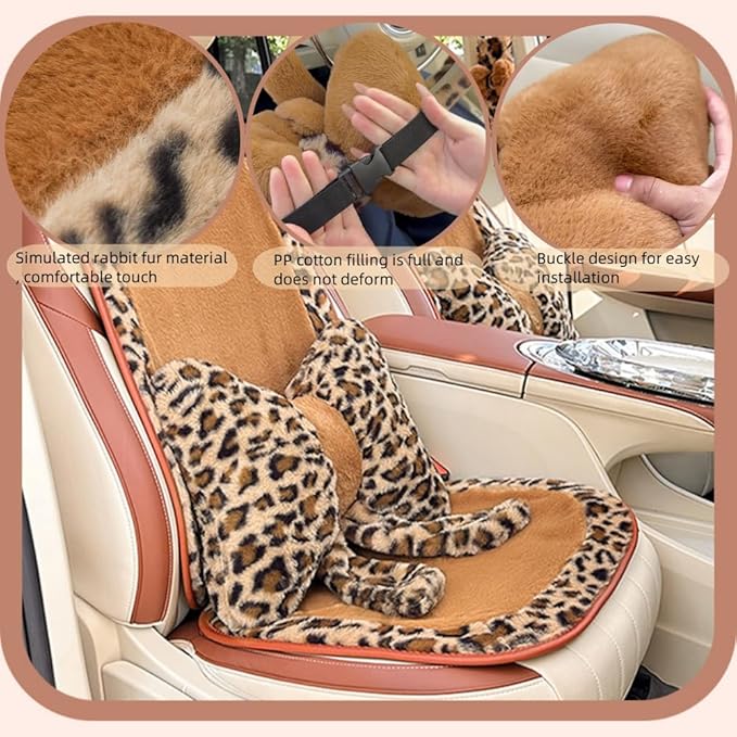 LYFJMUS 4 Pack Plush Leopard Print Car Headrest Pillow and Lumbar Support Pillow Soft Bow Car Neck Pillows for Driving Cars Home Decor (Brown Leopard)
