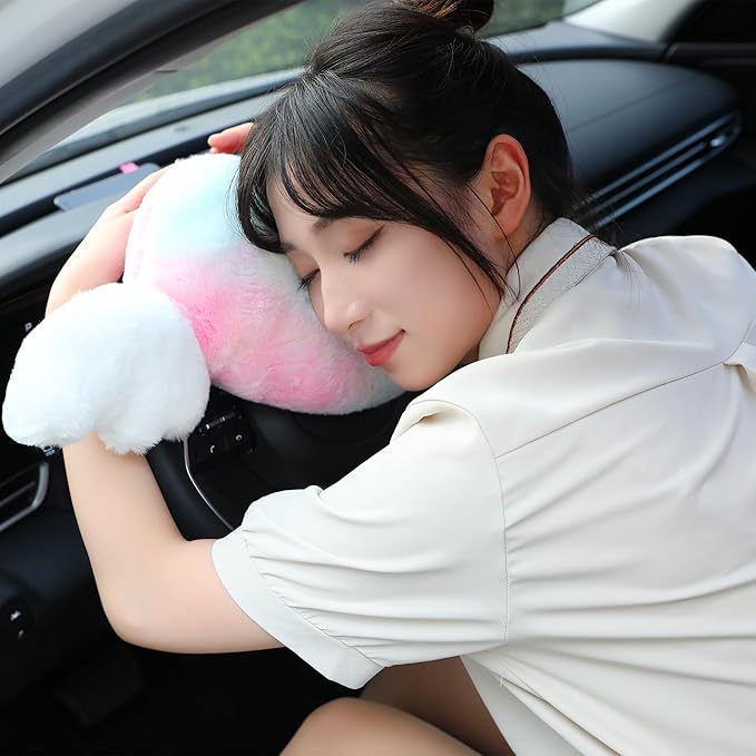 2 Pack Heart Shaped Cute Car Headrest Pillow with Angel Wings Comfortable Soft Head Rest Cushion Kawaii Car Accessories Neck Pillow for Driving Travelling Office Home Decor - Tie dye Color Love Heart