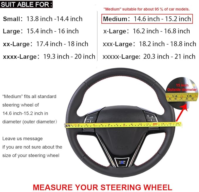 19.6 Inch Artificial Leather Car Steering Wheel Cover with Needles and Thread DIY Hand Sewing Anti-Slip Auto Steering Cover for Volvo Mercedes Actros Etc Black