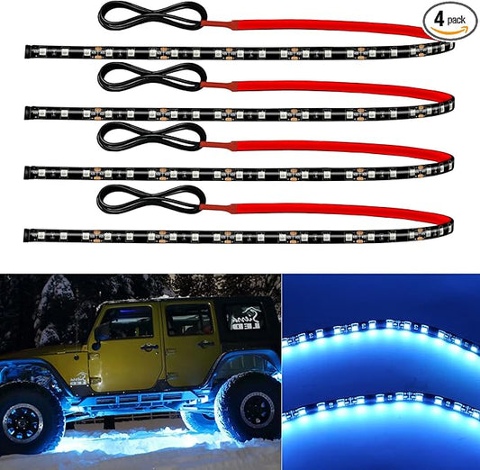 12V Led Light Strip Connectable 24Inch ICE Blue Led Strip Lights for Car Underglow Kit Golf Cart Motorcycle Boat Cabinet Waterproof Led Light Strip,4Pack