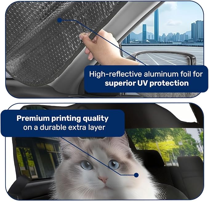 GENANY Lovely Cat Couple Windshield Sun Shade for Car SUV Truck (55x30 Inches), Sun Shade Windshield, Shades for Front Windows, Sunshade for Car Windshield, Protector Blocks UV