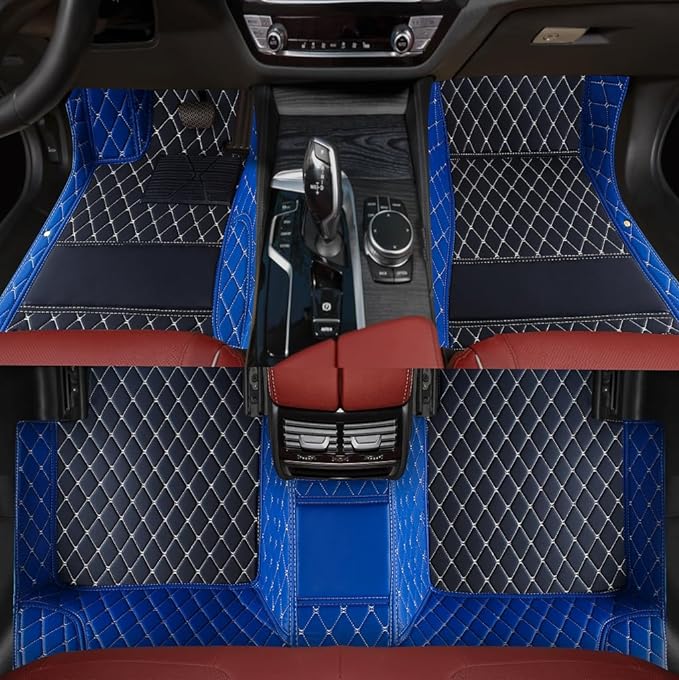 Custom Personalized Floor Mats for Cars，Luxury Full Coverage All Weather Car Floor Mats，Anti-Slip Leather Car Mat Set ，Custom Floor Mats for 99% of Cars, Trucks & SUVs (3D Blue and Black)