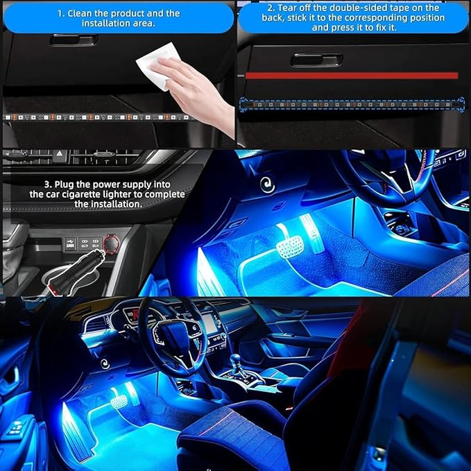 Car Interior Lights, 12V LED Strip Lights with Charger Adapter, Ambient Car Lighting Kit, App & Remote Control Music Sync Color Change Strip Lights for SUVs & Trucks, Car Accessories for Women Men