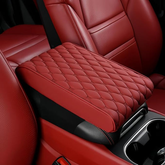 Car Leather Waterproof Center Console Seat Arm Rest Cover Auto Memory Foam Cotton Height Armrest Box Pad, 6 Colors, 2 Sizes (Red, 12.6"x6.3"x2")