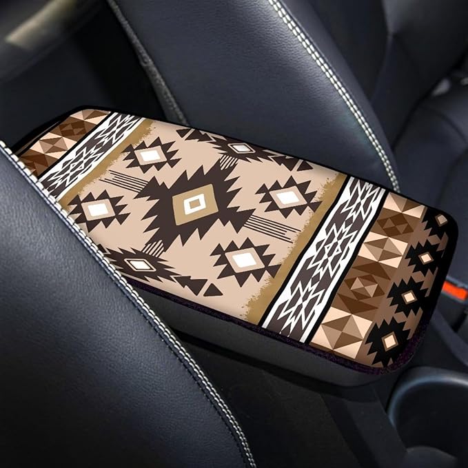 Suobstales Geometric Navajo Ethnic Tribe Print Car Armrest Pad Soft Center Console Arm Rest Protector Cover Universal Car Interior Accessories Decoration