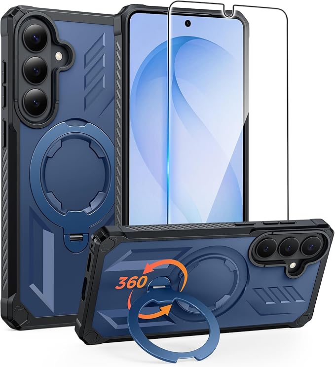 FNTCASE for Samsung Galaxy S26+Plus Case: with [Magnetic Ring Kickstand] [Screen Protector] [Compatible with MagSafe] [Military-Grade Drop Protection] Shockproof Grip Bumper TPU Sturdy Cases Blue