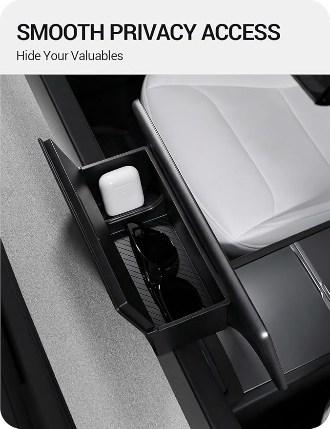 BASENOR Behind Screen Storage for Tesla Model Y Juniper 2025-2026 Model 3 Highland 2024-2026, Hidden Sunglasses Holder Tray with Privacy Protection, Dashboard Center Console Organizer Accessories