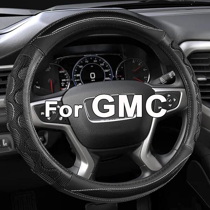 GIANT PANDA Steering Wheel Cover for GMC Sierra Acadia Terrain Yukon(3D Honeycomb-Black-Standard Size)