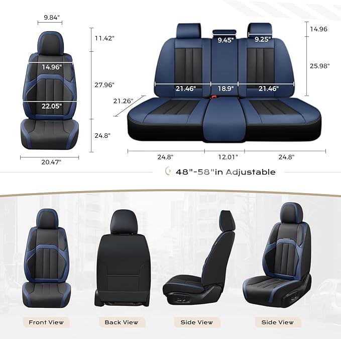 Coverado Car Seat Cover, Cover for Cars Front Seat, Premium Leather, Universal Fit Waterproof Seat Protectors, Car Seat Cushion Non-Slip for Most Cars-BlackBlue