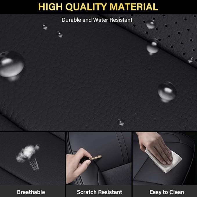 Coverado Chevy Silverado Seat Covers, Faux Leather Seat Covers Fit for Chevy Silverado GMC Sierra 2007-2025 1500, 2015-2025 2500HD 3500HD Crew Double Extended Cab (Front, Black)
