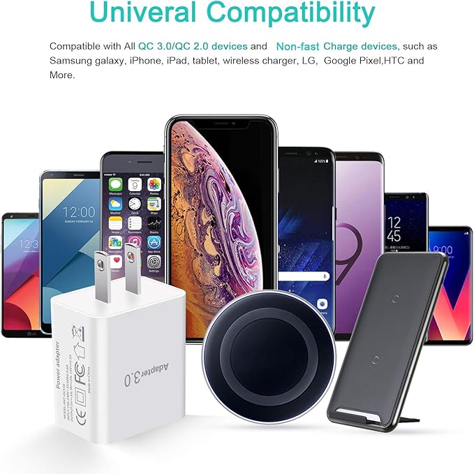 18W USB Wall Charger Block Fast Phone Charger USB Plug Compatible with Galaxy S25 S24 S21 S10, iPhone 16 15, Sun Light Lamp, 2Pack White