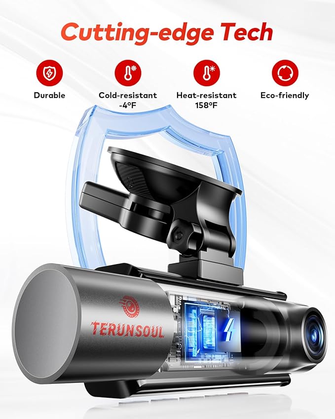 4K+4K+1080P 3 Channel Dash Cam Front and Rear with Cabin, Free 128GB Card Included, 5.8GHz WIFI6 - up to 20MB/s, IR Night Vision, Built-in GPS, G-Sensor, 24H Parking Mode, Support 512GB Max
