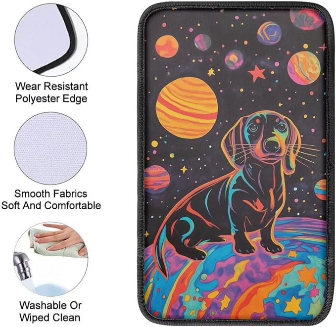 UNICEU Universal Fit Car Armrest Cover Dachshund Planet Print Auto Center Console Armrest Pad Anti Slip Armrest Seat Box Cover Protector Comfortable Car Interior Decor Accessories