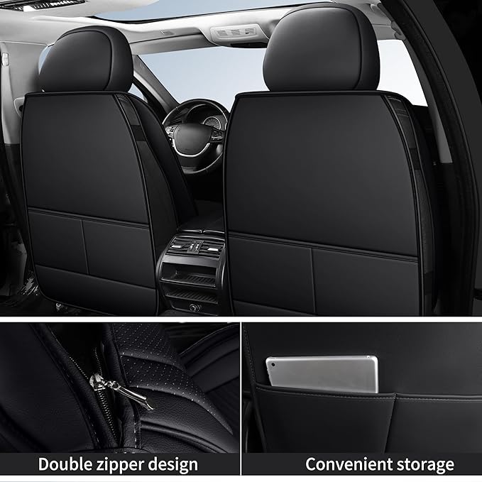 Car Seat Covers, Breathable & Waterproof Faux Leather Automotive Seat Covers for Cars SUV Truck Sedan, Universal Anti-Slip Driver Seat Cover with Backrest (2 PCS Front Seat, Black)