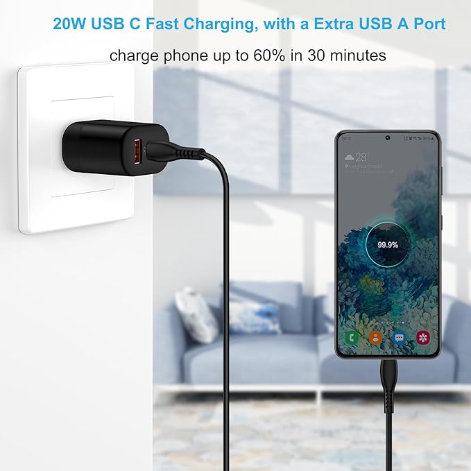 Fast Phone Charger for Samsung Galaxy Z Flip 7 FE 6 5 4 3, Z Fold 7 6 5 4 2 5G, Z Trifold, Tri Fold, Fast Charging Block for S25 Edge S25+ S24 S23 S22 S21, Wall Power Adapter with USB C to C Cable
