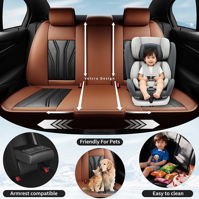 Fit Tucson Car Seat Covers Compatible with Hyundai Tucson 2010-2026, Premium Leather Breathable,Wear Resistant, Airbag Compatible, All-Weather Protection & Full Coverage, Full Set Brown&Black