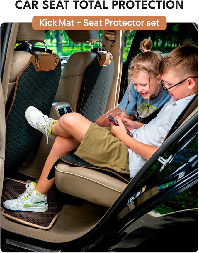 Owleys Set Seat Back Organizer & Car Seat Protector Hexy Waterproof & Non-Slip Protector for Child Car Cushion for Leather and Fabric Seats (Hexy Set 2)