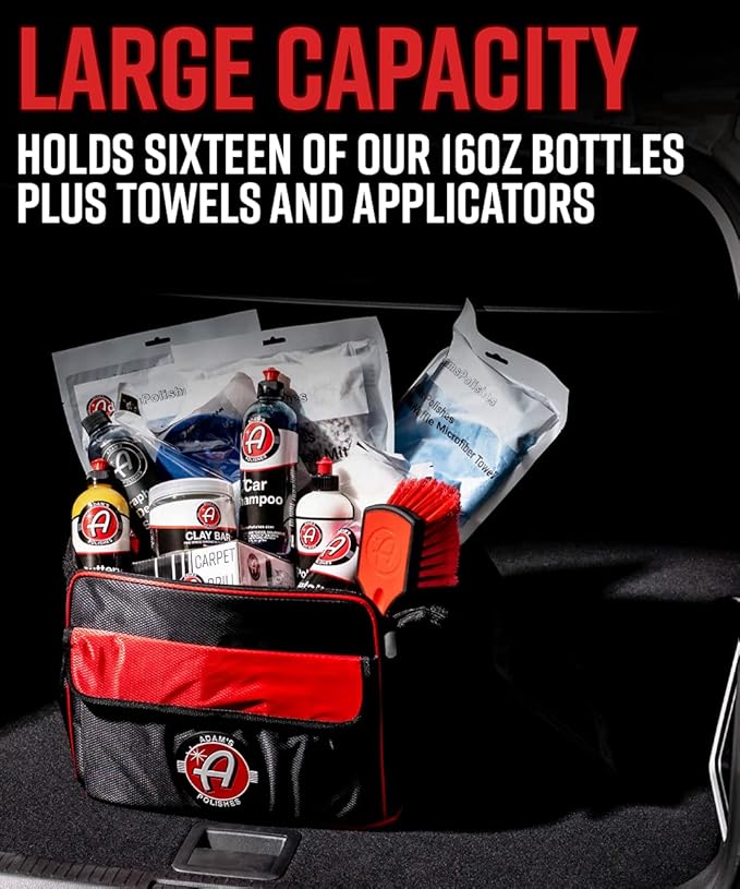 Adam's Polishes Foldable Trunk Organizer Bag - Car Box Organizer Storage For Detailing Products, Accessories, Cleaners, Air Fresheners, Microfiber Towels & More