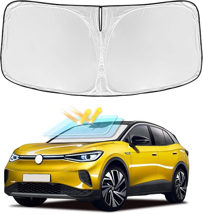 for Volkswagen ID.4 2021-2025 2026 Windshield Sun Shade - 4 Layers Car Sunshades for Front Windows Shade Cover Custom Fit ID.4 Sun Visor 240T Retractable Shade Blocks UV Rays Car Accessories