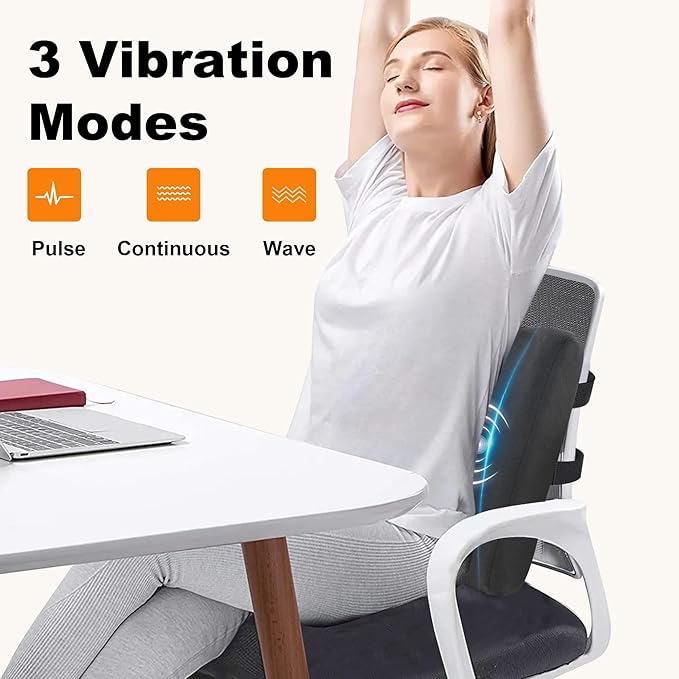 CILI Lumbar Support Pillow for Office Chair, Heated Back Support Pillow with Vibration, Back Massager for Chair, Back Rest Cushion Pillow for Desk Chair Sofa, Gifts for Mom Dad Women Men