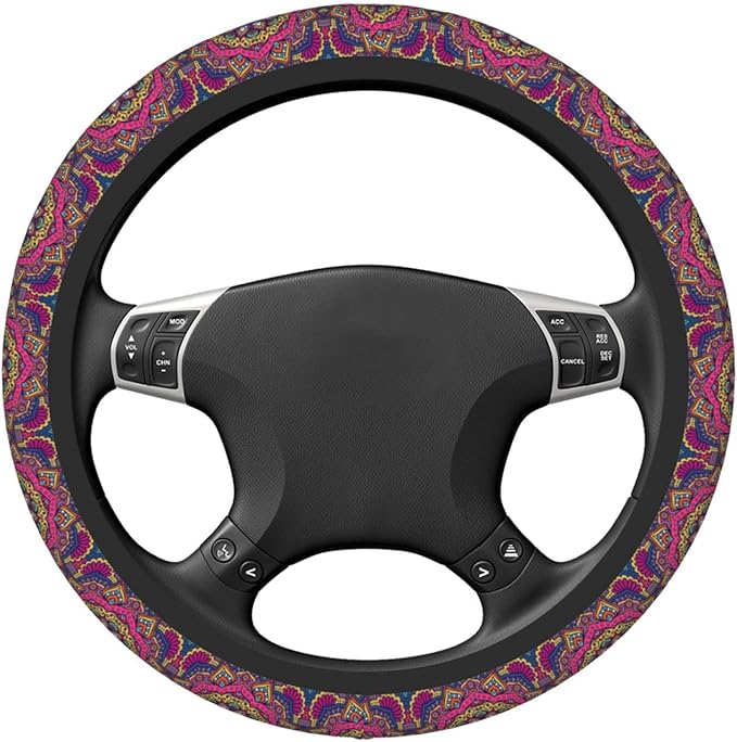 Purple Boho Auto Car Mandala Steering Wheel Cover Universal 15 Inch Neoprene Interior Decor Protection Accessories