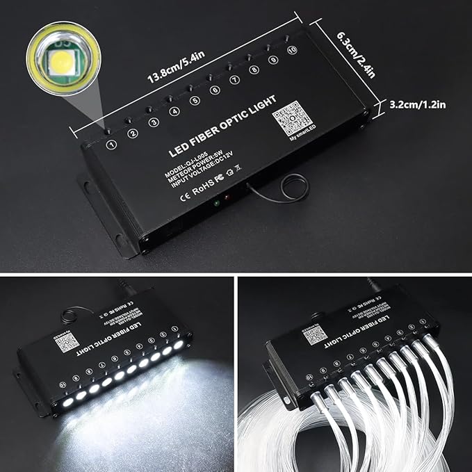 AMKI 32W Twinkle Mixed 800pcs 16.4ft Fiber Optic Starlight Headliner Kit with Shooting Star, Pure White Meteor Kits RGBW Sound Activated APP Remote Control for Car Home Roof Ceiling Decoration