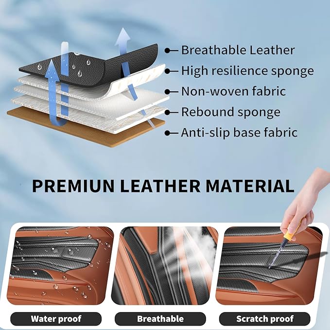 Fit Altima Car Seat Covers Compatible with Nissan Altima 2011-2025 2026 - Premium Leather， Waterproof Breathable， All-Weather Seat Cushion Protecto&Airbag Compatible (2 Front Seat Brown&Black)